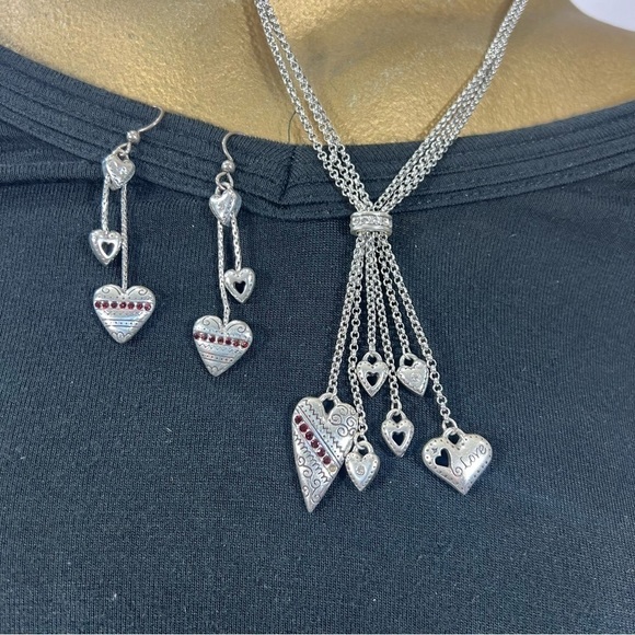 BRIGHTON 2 pc necklace & earring set 3 strand chain & dangling earrings GUc - Picture 4 of 13